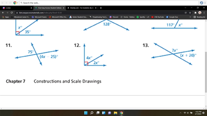 Tell whether angles are adjacent or vertical. Then find the value of x. 11-13-example-1