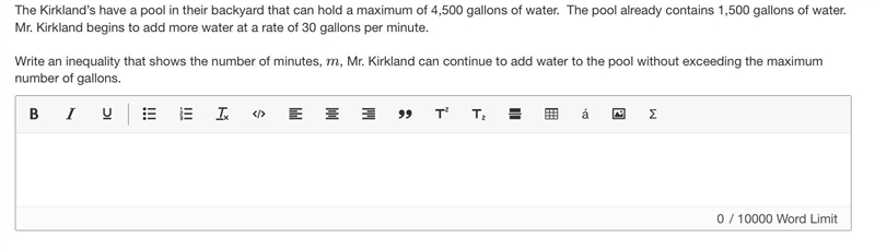 The Kirkland’s have a pool in their backyard that can hold a maximum of 4,500 gallons-example-1