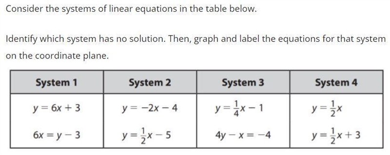 Consider the systems of linear equations in the table below. Identify which system-example-1