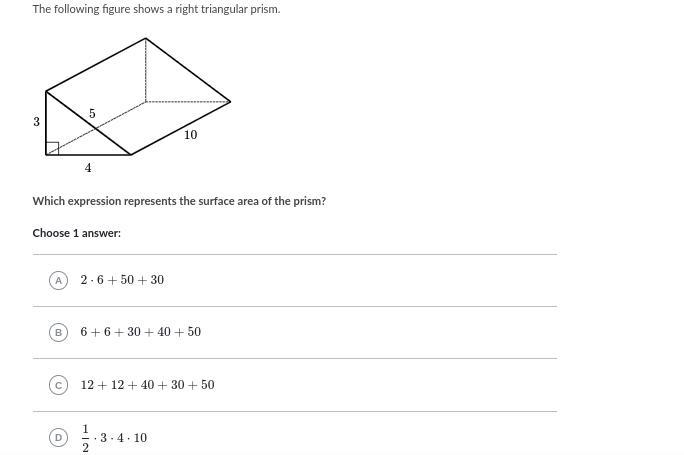 The following figure shows a right triangular prism. Which expression represents the-example-1