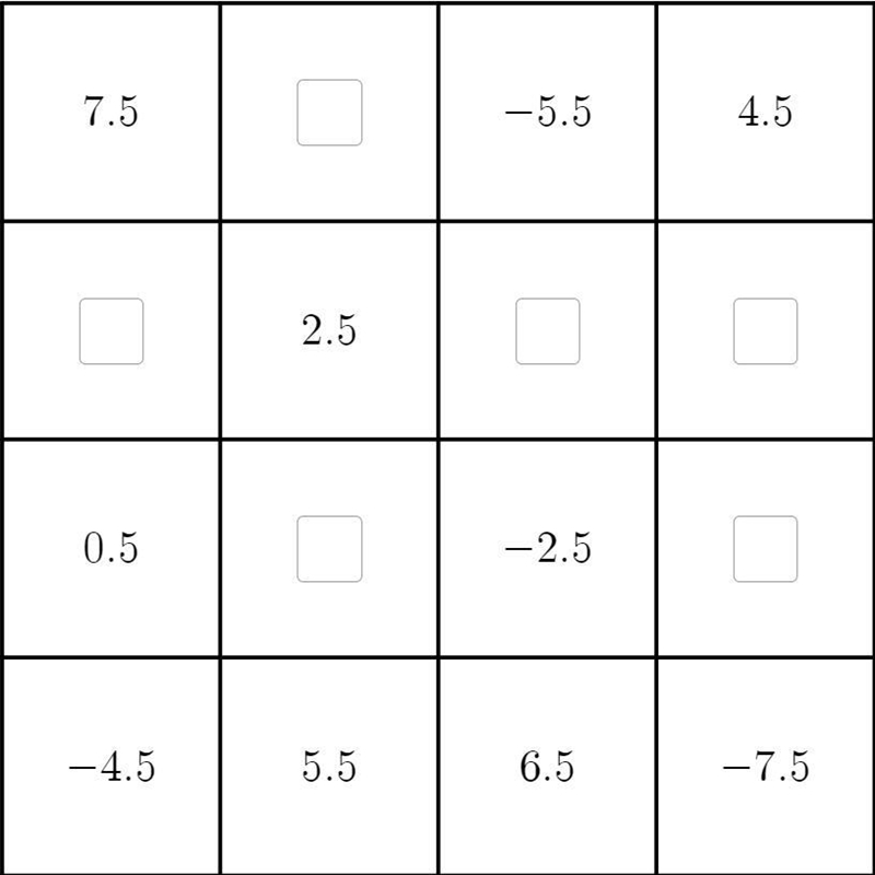 Complete the puzzle so that each row, column, and diagonal adds up to the same total-example-1