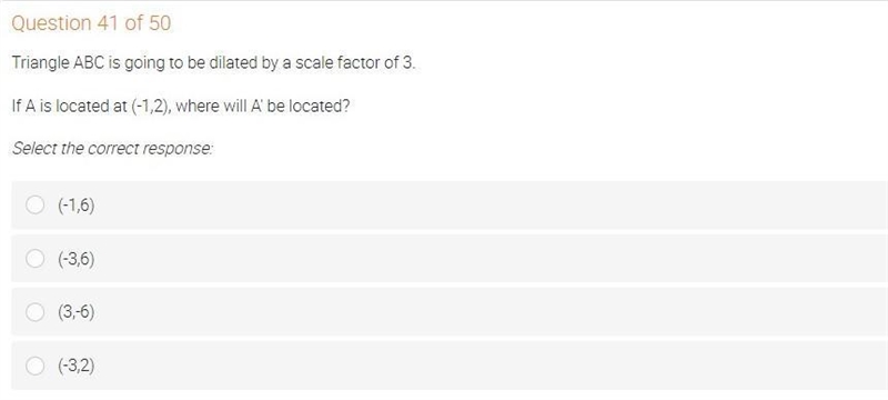 Triangle ABC is going to be dilated by a scale factor of 3. If A is located at (-1,2), where-example-1