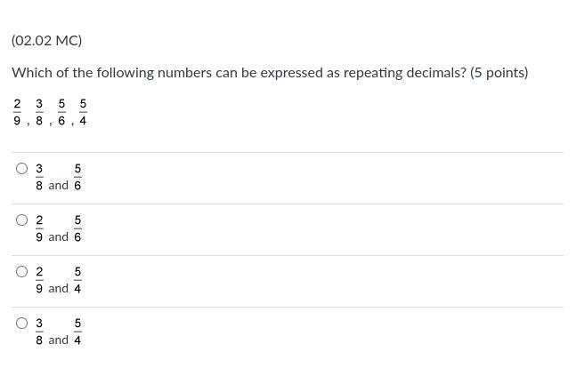 Which of the following numbers can be expressed as repeating decimals?-example-1