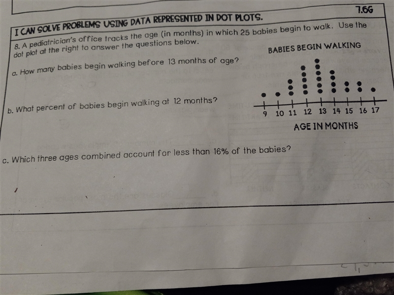 A pediatricians office tracks the age (in months) in which 25 babies begin to walk-example-1