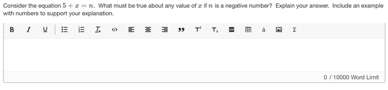 Consider the equation 5+x=n 5 + x = n . What must be true about any value of x x if-example-1