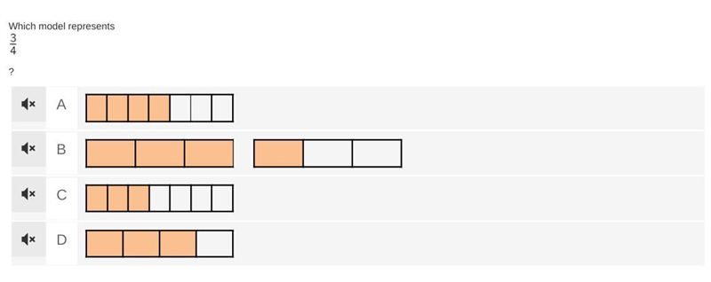 The shaded model represents one whole. Which model represents 3/4 (look at picture-example-1