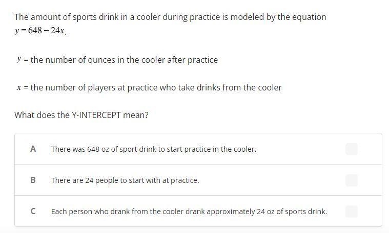 The amount of sports drink in a cooler during practice is modeled by the equation-example-1