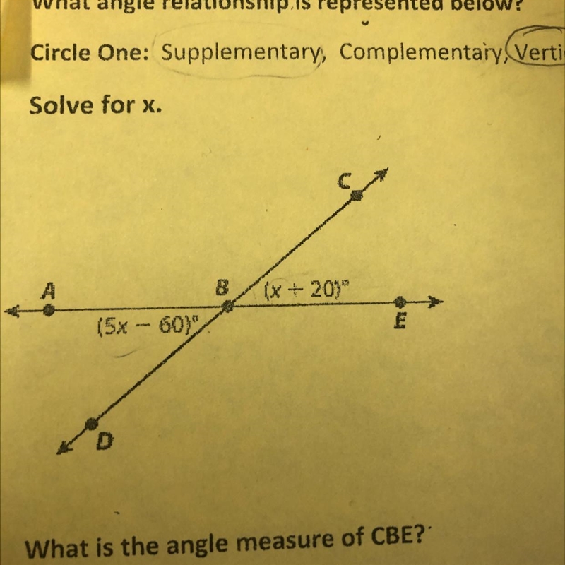 What angle relationship is represented below? Circle One: Supplementary, Complementary-example-1