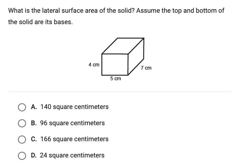 What is the lateral surface area of the solid? Assume the top and bottom of the solid-example-1