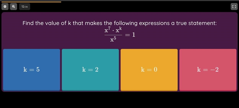 Find the value of k that makes the following expressions a true statement-example-1