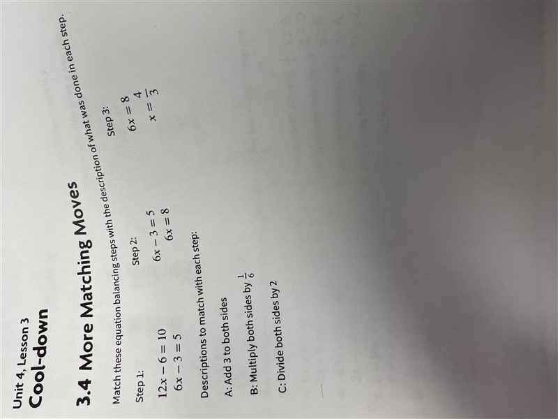 Match these equations balncing steps with the discription of what was done in each-example-1