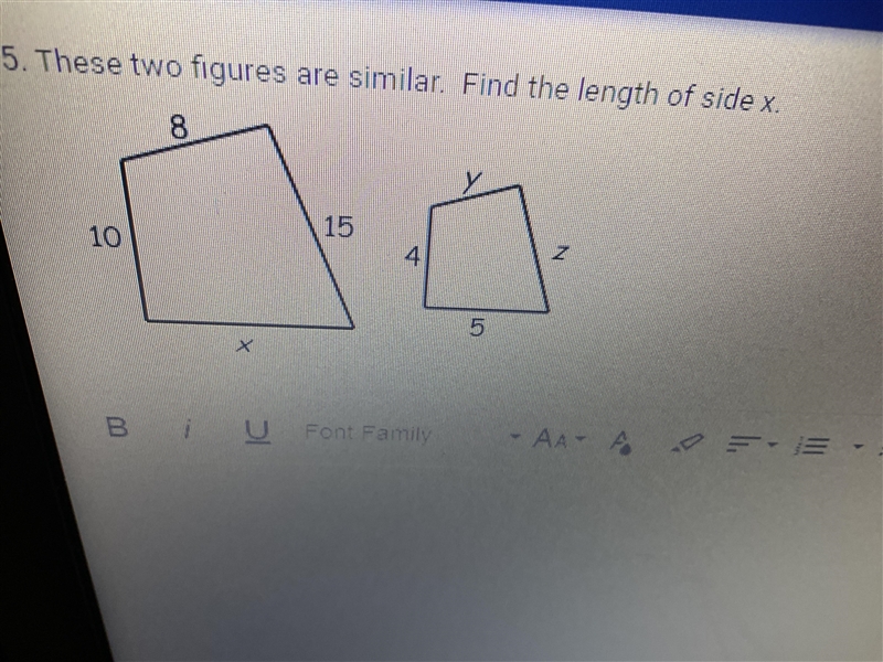 These two figures are similar. Find the length of side x.-example-1