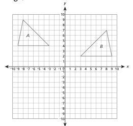 Which sequence of transformations takes triangle A to triangle B? Reflection over-example-1