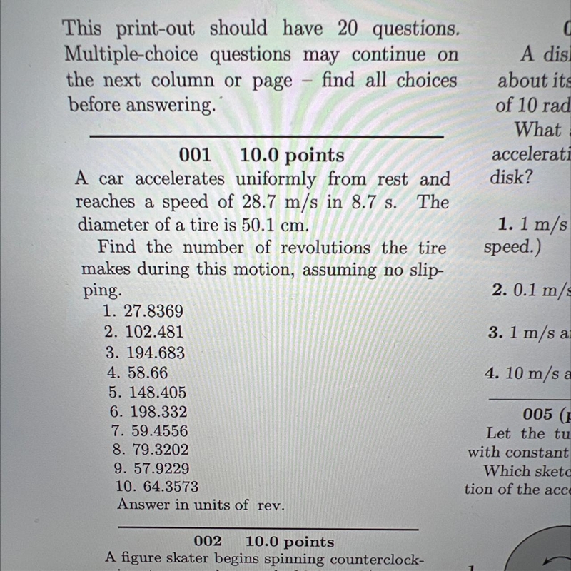 Find the number of revolutions the tire makes during this motion, assuming no slipping-example-1