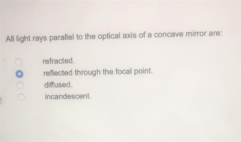 All light rays parallel to the optical axis of a concave mirror are:-example-1