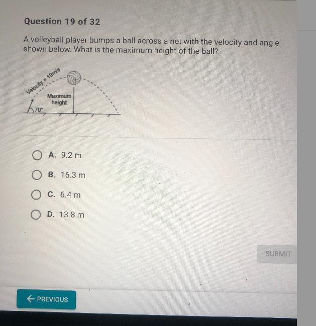 Question 19 of 32A volleyball player bumps a ball across a net with the velocity and-example-1