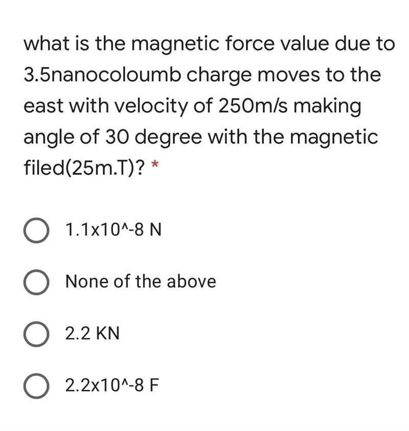 what is the magnetic force value due to3.5 nano coloumb charge moves to theeast with-example-1