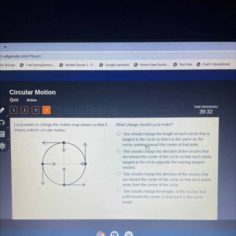 Lucia wants to change the motion map shown so that it’s shows uniform circular motion-example-1