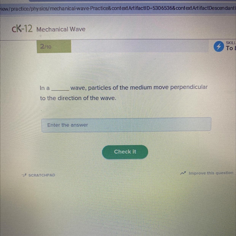 In a ______ wave, particles the medium move perpendicular to the direction of the-example-1