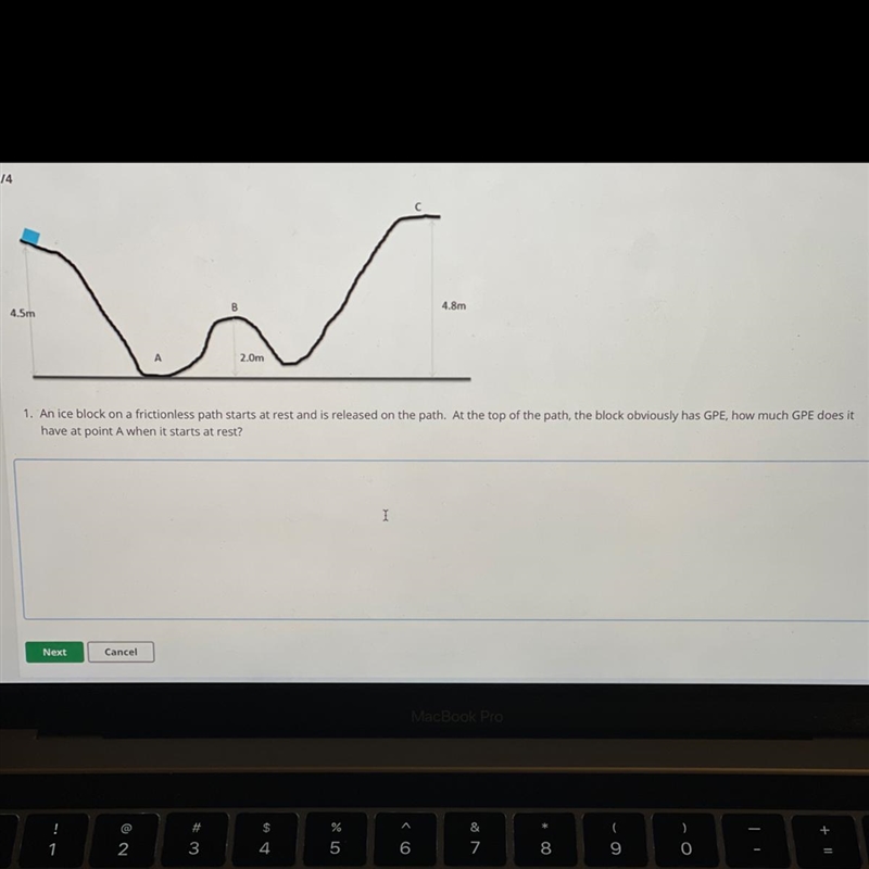 4.8m4.5mА2.0m1. An ice block on a frictionless path starts at rest and is released-example-1