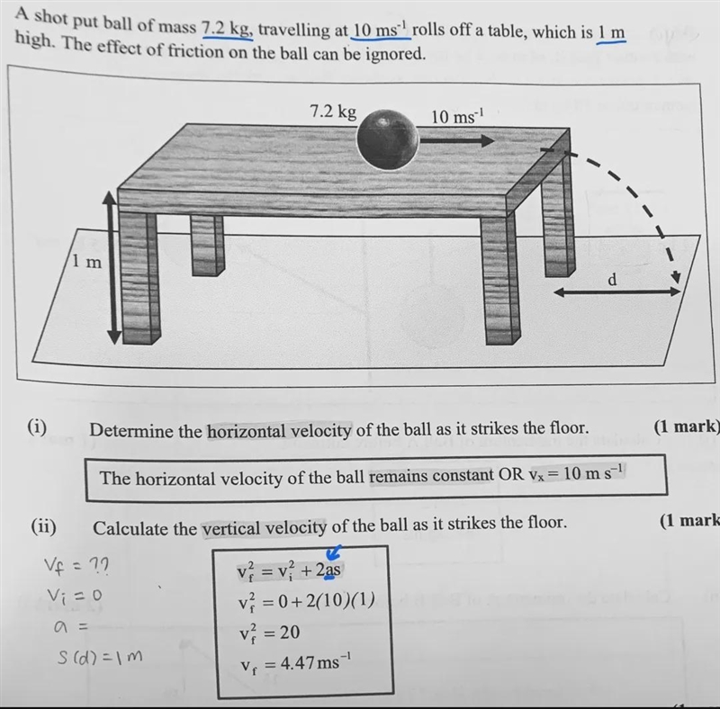 Could you explain why the value of horizontal velocity 10m/s is subtituted to the-example-1