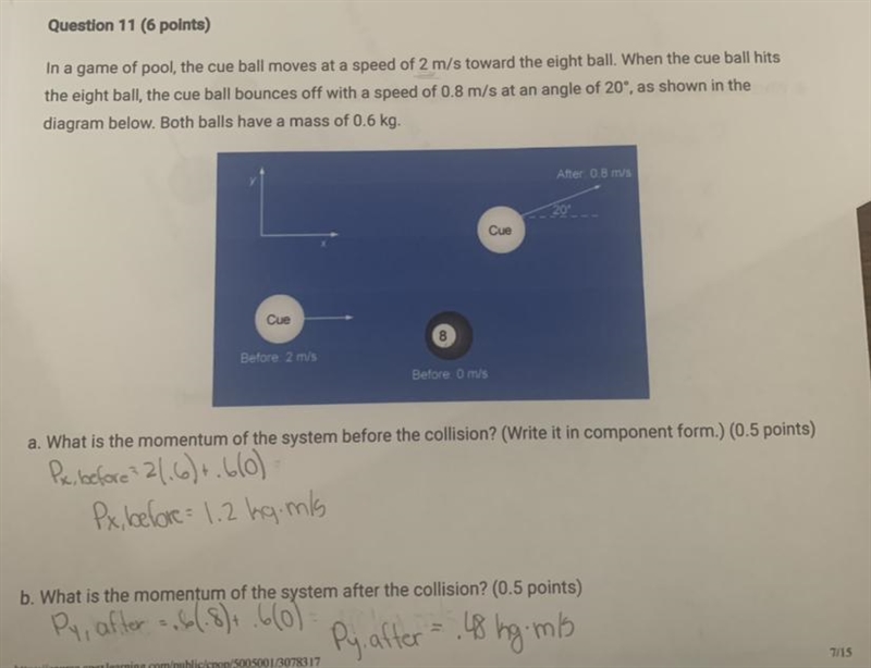 Write the velocity of the cue ball after the collision in component form. What is-example-1