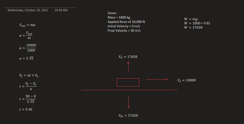 4. If a car must get to 30m/s from rest, how long will it take the 1800kg car to accelerate-example-1