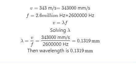 What is the wavelength of 2.6 million Hz ultrasound as it revealed through human tissue-example-1