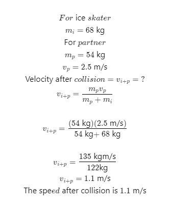 An ice skater at rest on ice catches a dance partner moving 2.5 m/s during a performance-example-1