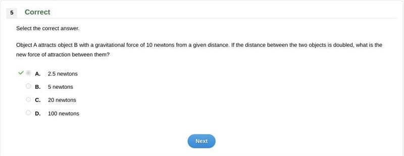 Object A attracts object B with a gravitational force of 10 newtons from a given distance-example-1