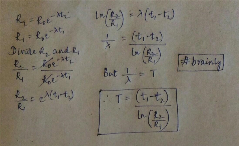 The rate of decay of a radioactive sample is given by R1 at time t1 and R2 at a later-example-1