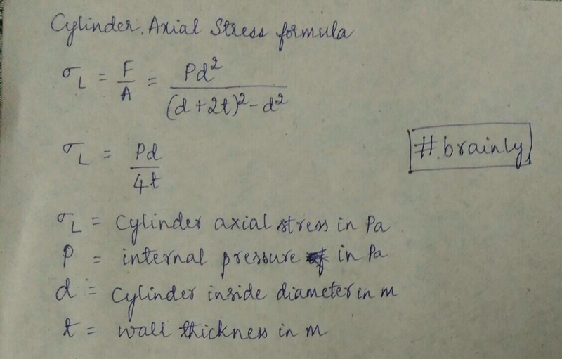 What is the formula for cylinder axial stress? and express the symbols in terms of-example-1