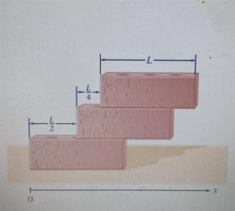 44) Find the x coordinate of the center of mass of the bricks shown.-example-1