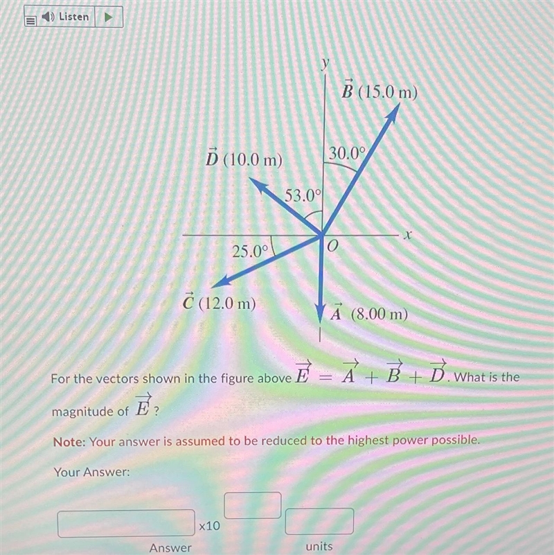 Question 12 (10 points) 4) Listen Ď (10,0 m) 25.00 Answer 53.0 B (15.0 m) 30,00 X-example-1