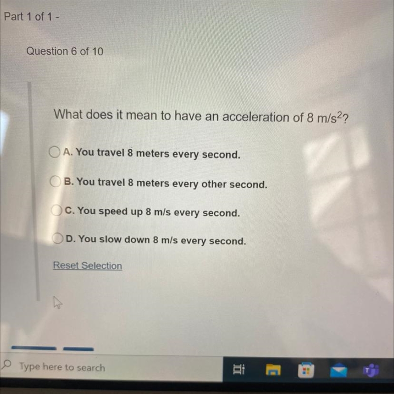 What does it mean to have an acceleration of 8 m/s^2-example-1