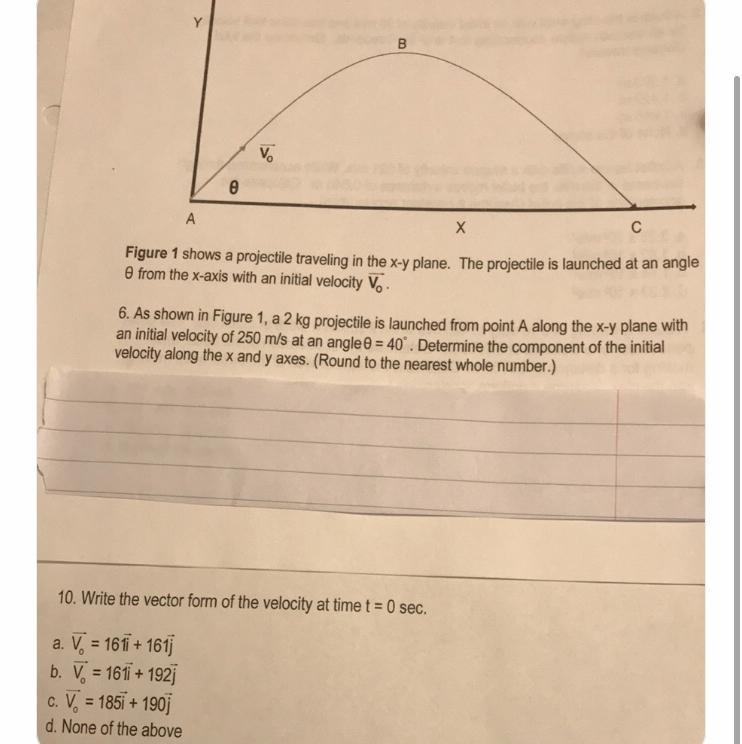 Question 10 Write the vector form of the velocity at time t=0sec.-example-1