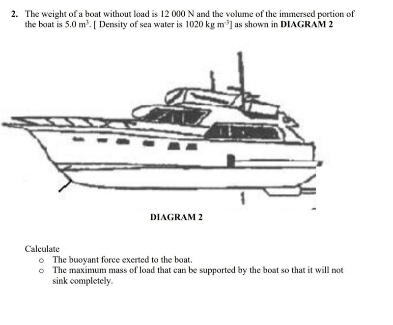 2. The weight of a boat without load is 12 000 N and the volume of the immersed portion-example-1