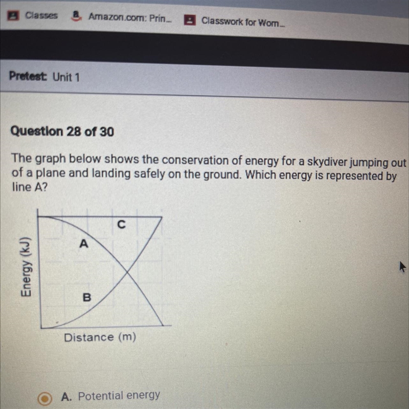 Question 28 of 30The graph below shows the conservation of energy for a skydiver jumping-example-1