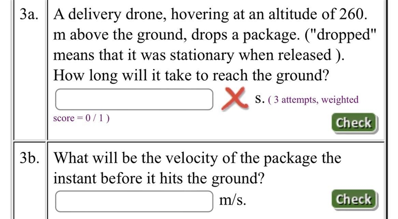 part a. A delivery drone, hovering at an altitude of 260. m above the ground, drops-example-1