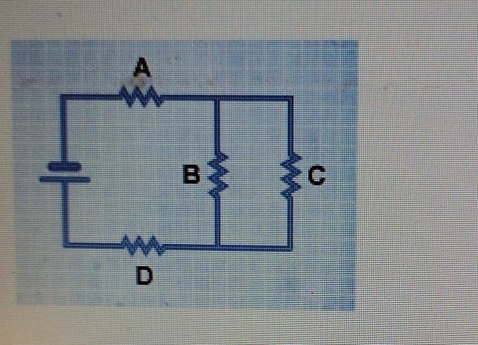 Which resistors in the circuit must always have the same voltage? A. A and D B. C-example-1