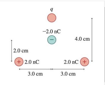 The -2.0 nC charge in the figure is in equilibrium. What is the charge of q ?-example-1