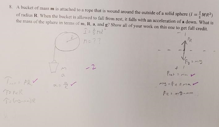 A bucket of mass m is attached to a rope that is wound around the outside of a solid-example-1