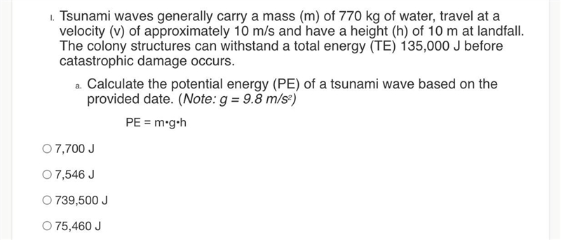 Tsunami waves generally carry a mass (m) of 770 kg of water, travel at a velocity-example-1