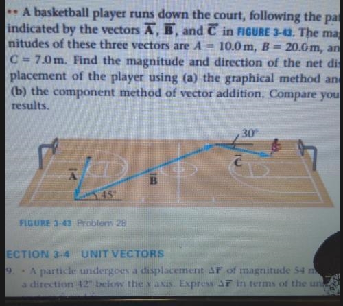 28. A basketball player runs down the court, following the path indicated by the vectors-example-1