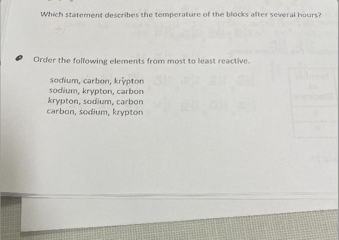 Which statement describes the temperature of the blocks after several hours?-example-1