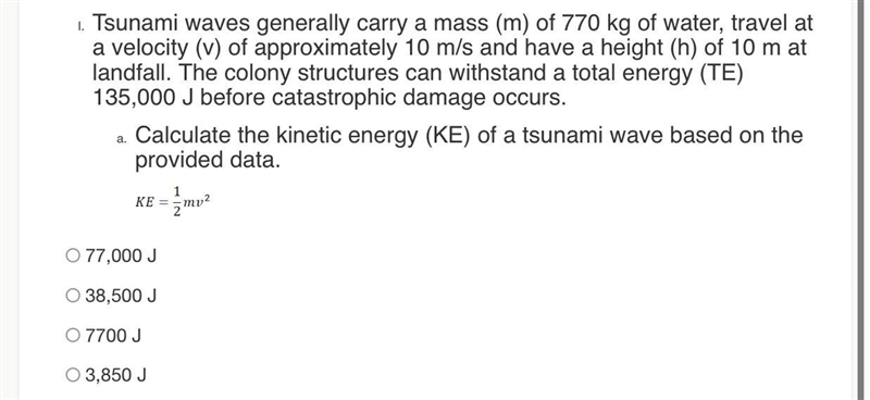 Tsunami waves generally carry a mass (m) of 770 kg of water, travel at a velocity-example-1