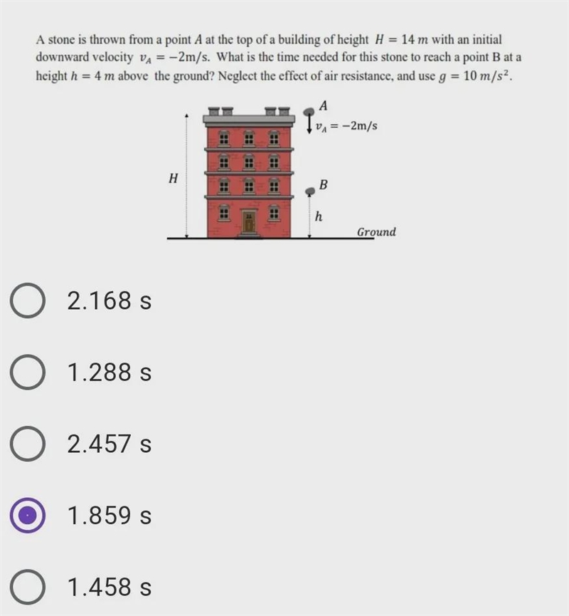 A stone is thrown from a point A at the top of a building of height H = 14 m with-example-1