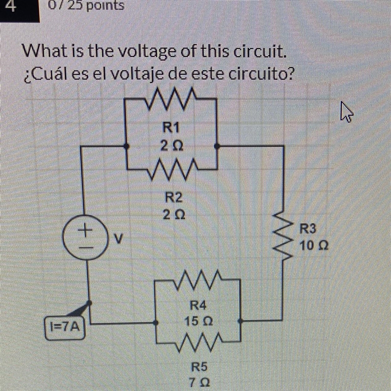 What is the voltage of this circuit. ¿Cuál es el voltaje de este circuito? W R1 20 W-example-1