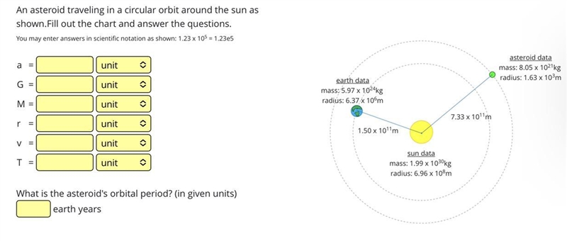 How do I solve this problem? Hint: To find the asteroid's acceleration, speed and-example-1