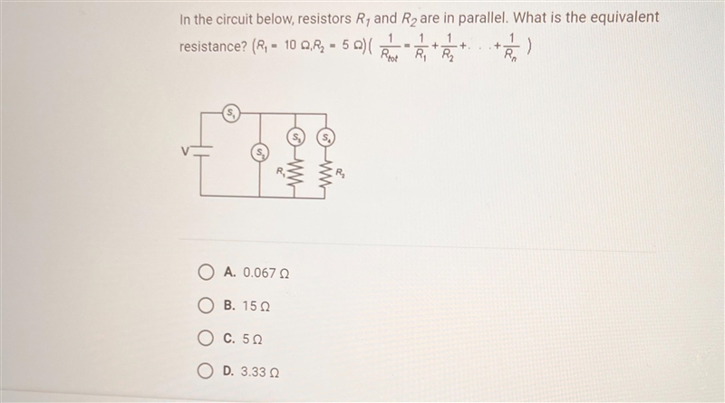 In the circuit below, resistors R₁ and R₂ are in parallel. What is the equivalentresistance-example-1